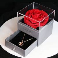 Preserved Rose Jewelry Box — Acrylic Gift Box with Necklace